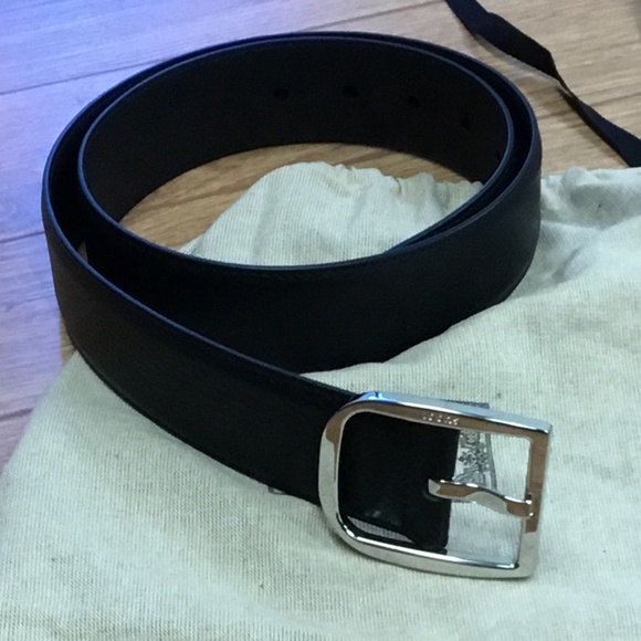 Authentic Gucci Belt Black leather chrome Gucci buckle size 85-34 - Picture 1 of 11